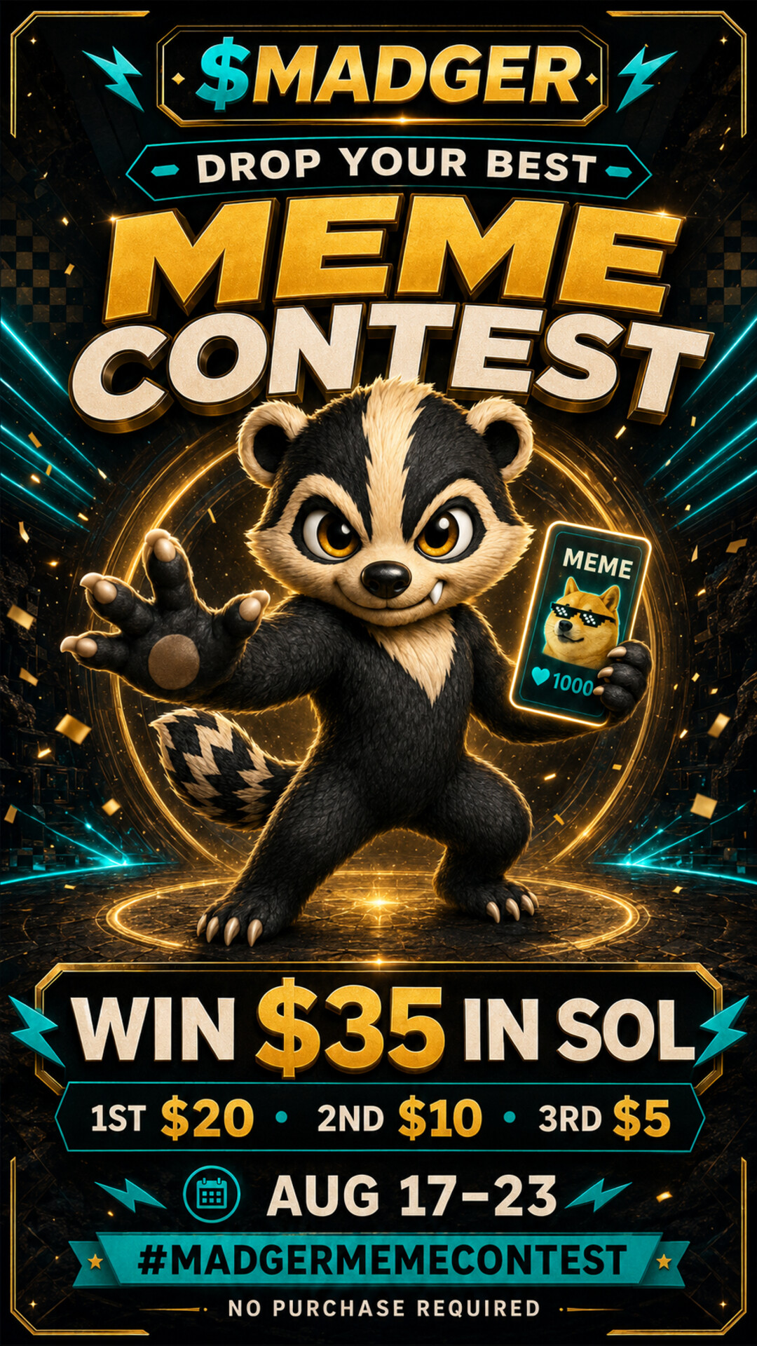The Great Burrow Meme Contest, August 17 through 23, with 35 dollars in SOL prizes and no purchase required