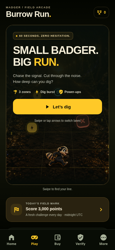 Burrow Run lobby showing start controls and game information